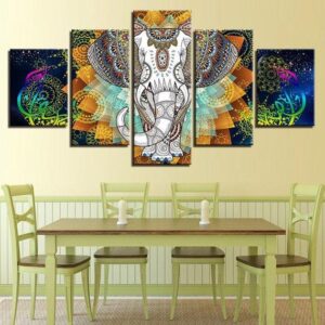 India Elephant Mandala Elephant - Abstract Animal 5 Panel Canvas Art Wall Decor