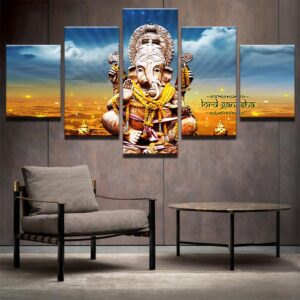 India Ganesh 01 - Religion 5 Panel Canvas Art Wall Decor