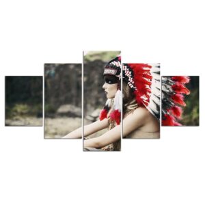 India Girl 01 - Abstract 5 Panel Canvas Art Wall Decor