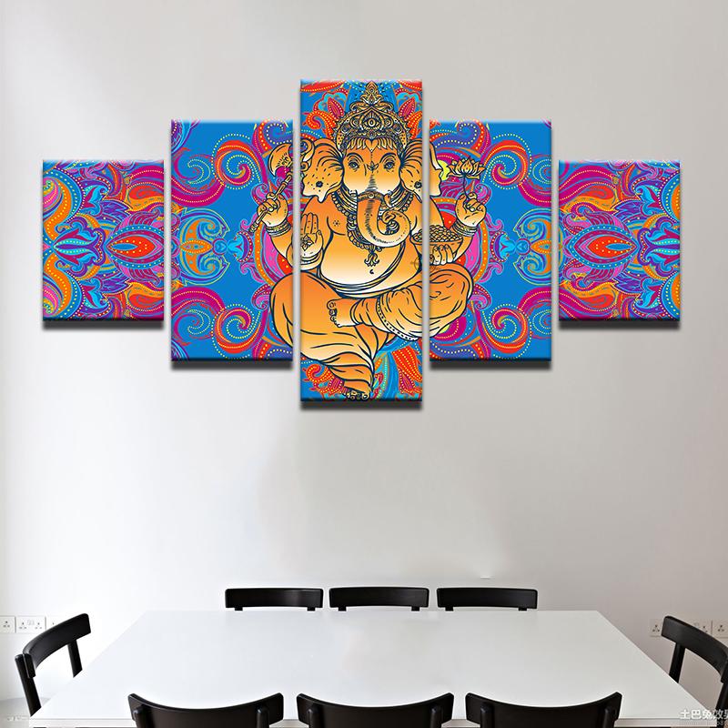 India God Ganesha - Abstract 5 Panel Canvas Art Wall Decor India God Ganesha - Abstract 5 Panel Canvas Art Wall Decor