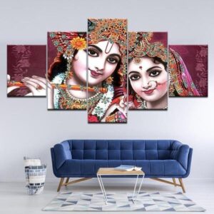 India God Radha Krishna - Religion 5 Panel Canvas Art Wall Decor