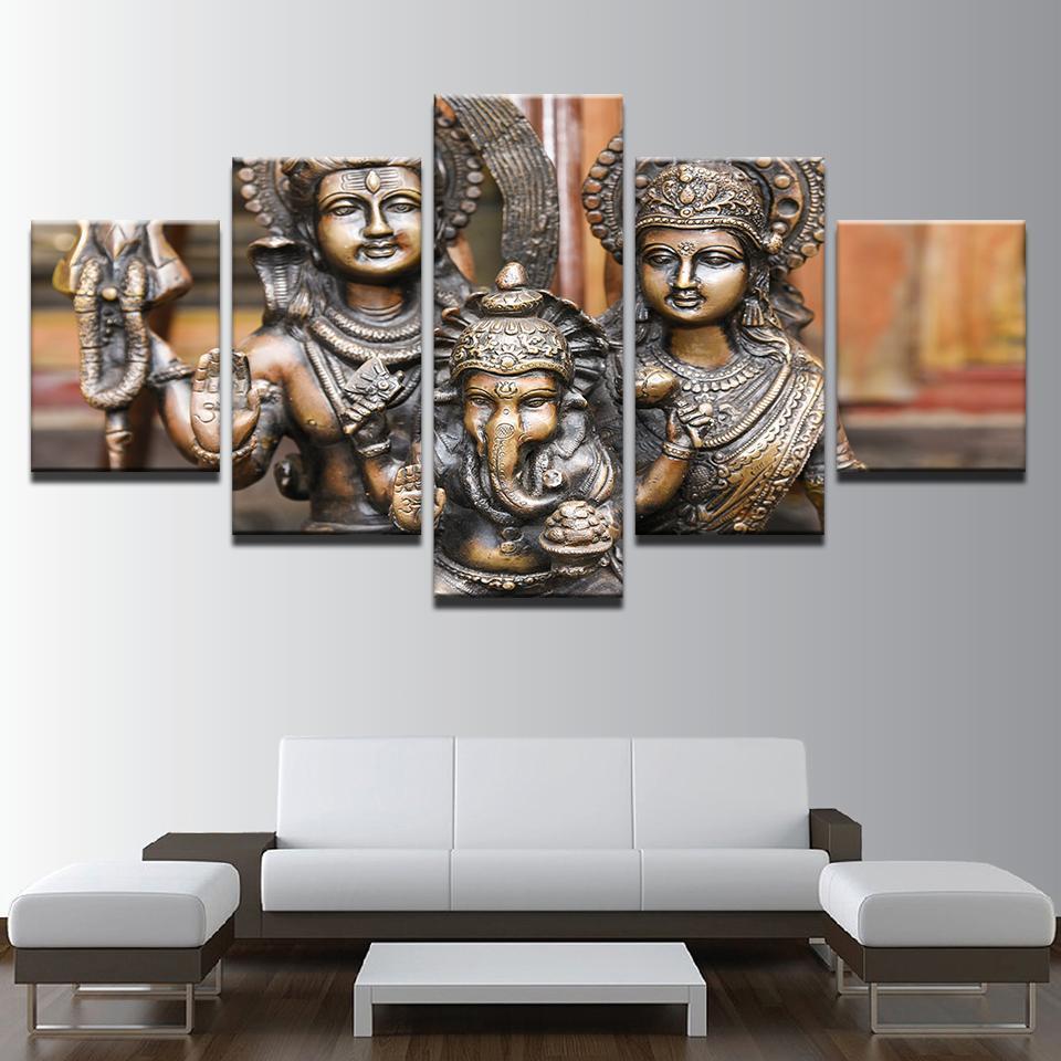 India God Shiva Parvati Ganesha - Religion 5 Panel Canvas Art Wall Decor India God Shiva Parvati Ganesha - Religion 5 Panel Canvas Art Wall Decor