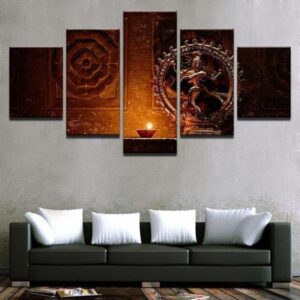 India God Vintage Shiva Nataraja Statue - Religion 5 Panel Canvas Art Wall Decor