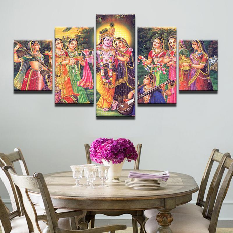 India Myth Lord Krishna - Religion 5 Panel Canvas Art Wall Decor India Myth Lord Krishna - Religion 5 Panel Canvas Art Wall Decor
