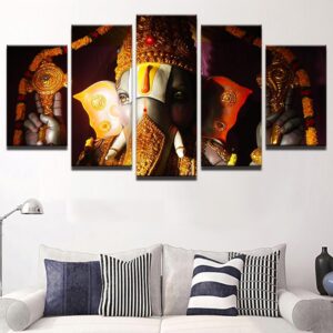 India Religion Elephant Ganesha - Religion 5 Panel Canvas Art Wall Decor