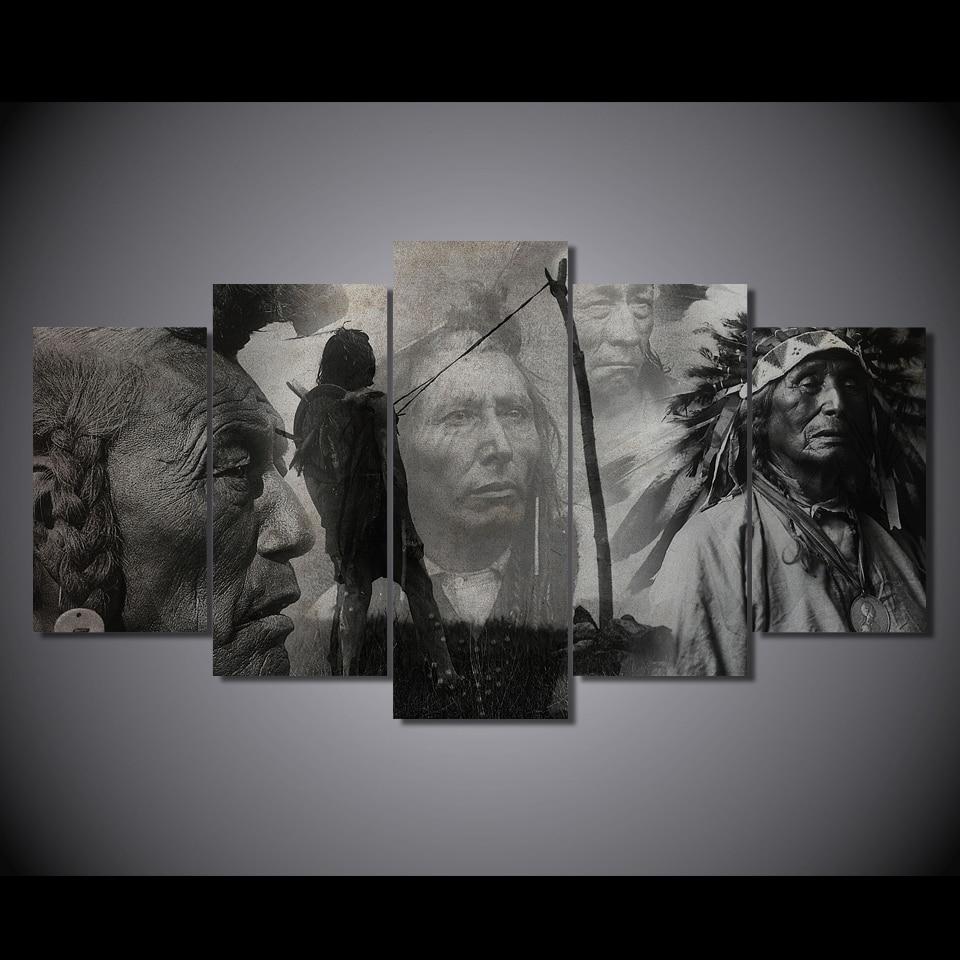 Indian Characters Black And White - Abstract 5 Panel Canvas Art Wall Decor Indian Characters Black And White - Abstract 5 Panel Canvas Art Wall Decor