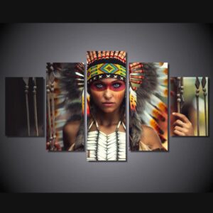 Indian Girl - Abstract 5 Panel Canvas Art Wall Decor