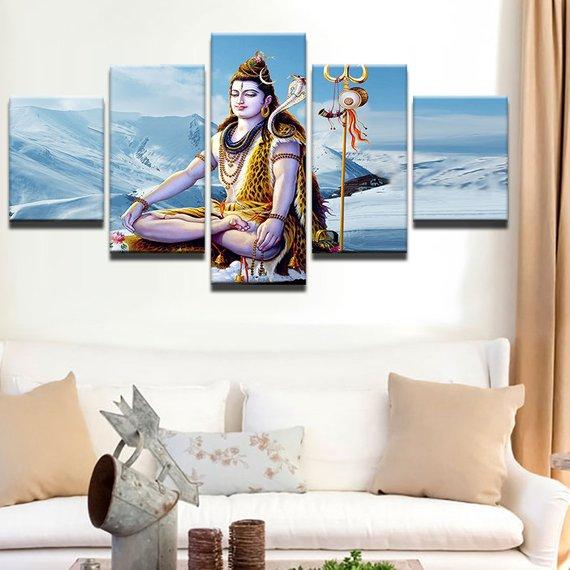 Indian God Shiva 7 - Religion 5 Panel Canvas Art Wall Decor Indian God Shiva 7 - Religion 5 Panel Canvas Art Wall Decor