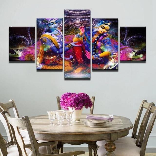 Indian God Vishnu And Lakshmi - Religion 5 Panel Canvas Art Wall Decor Indian God Vishnu And Lakshmi - Religion 5 Panel Canvas Art Wall Decor