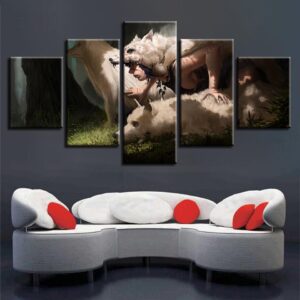 Indians And Animal Wolf - Animal 5 Panel Canvas Art Wall Decor