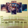Indians Girl Feather Portraits - Religion 5 Panel Canvas Art Wall Decor