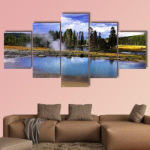 Intense Colors Of A Silent Geyser In Yellowstone National Park - Nature 5 Panel Canvas Art Wall Decor