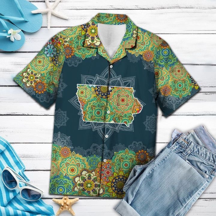 Iowa Floral Mandala Hawaiian Shirt Summer Button Up Iowa Floral Mandala Hawaiian Shirt Summer Button Up