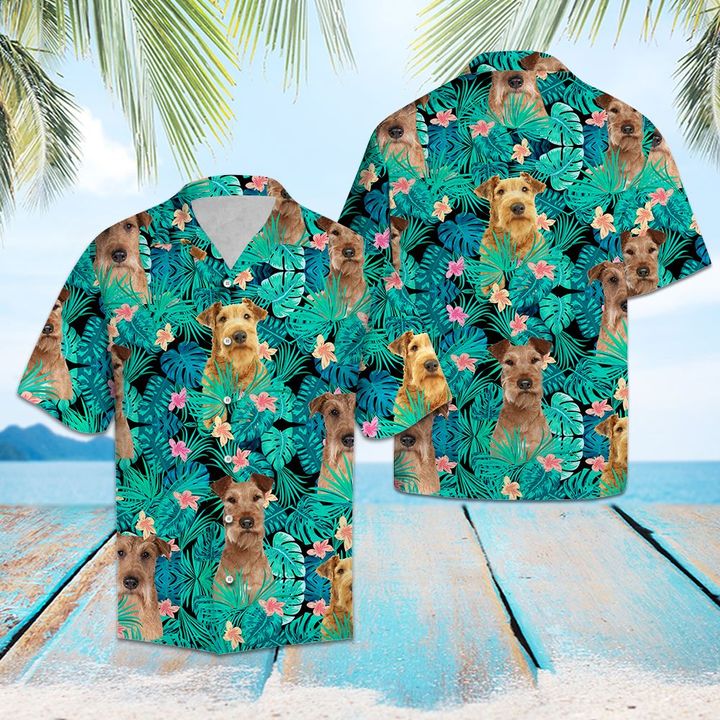 Irish Terrier Tropical Hawaiian Shirt Summer Button Up Irish Terrier Tropical Hawaiian Shirt Summer Button Up