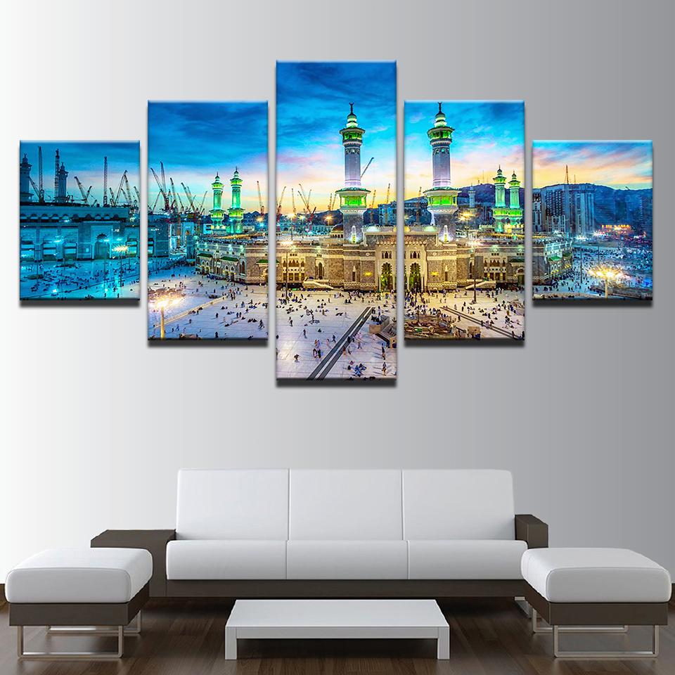 Islamic Muslim Mosque Nightscape 1 - Nature 5 Panel Canvas Art Wall Decor Islamic Muslim Mosque Nightscape 1 - Nature 5 Panel Canvas Art Wall Decor