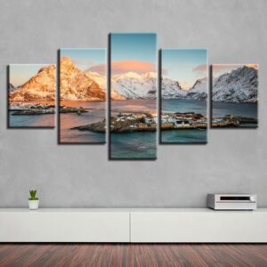 Island And Mountain - Nature 5 Panel Canvas Art Wall Decor