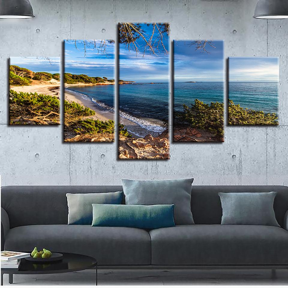 Island Beach And Blue Sea - Space 5 Panel Canvas Art Wall Decor Island Beach And Blue Sea - Space 5 Panel Canvas Art Wall Decor