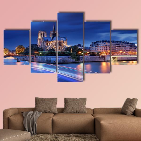 Island Cite With Cathedral Notre Dame De Paris - Nature 5 Panel Canvas Art Wall Decor Island Cite With Cathedral Notre Dame De Paris - Nature 5 Panel Canvas Art Wall Decor