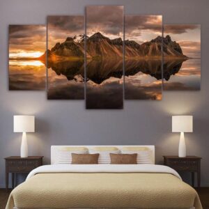 Island Reflection - Nature 5 Panel Canvas Art Wall Decor