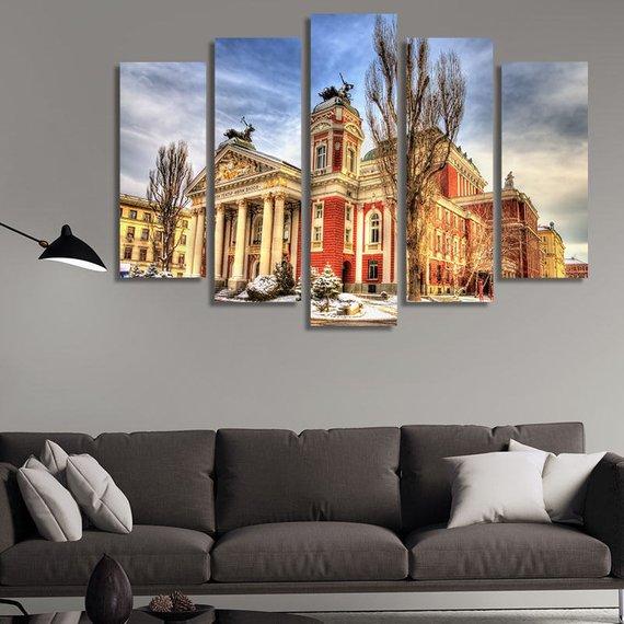 Ivan Vazov National Theater In Sofia Bulgaria - Nature 5 Panel Canvas Art Wall Decor Ivan Vazov National Theater In Sofia Bulgaria - Nature 5 Panel Canvas Art Wall Decor
