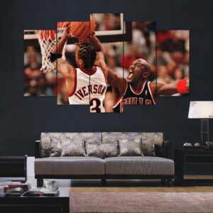 Iverson Vs Jordan - Sport 5 Panel Canvas Art Wall Decor