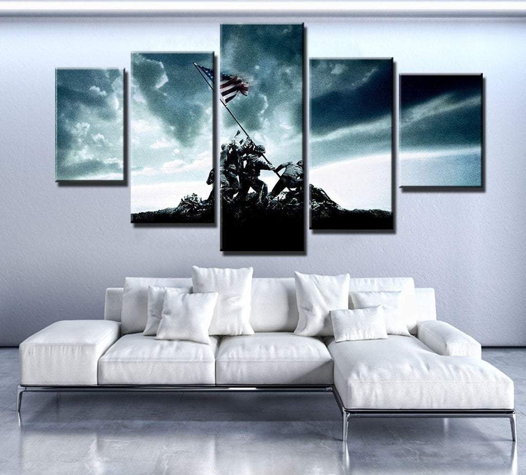 Iwo Jima Flag Raising Army - 5 Panel Canvas Art Wall Decor Iwo Jima Flag Raising Army - 5 Panel Canvas Art Wall Decor