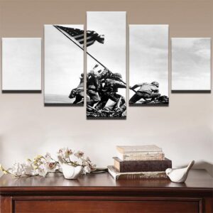Iwo Jima Us Marines World War Ii Flag Raising - Army 5 Panel Canvas Art Wall Decor