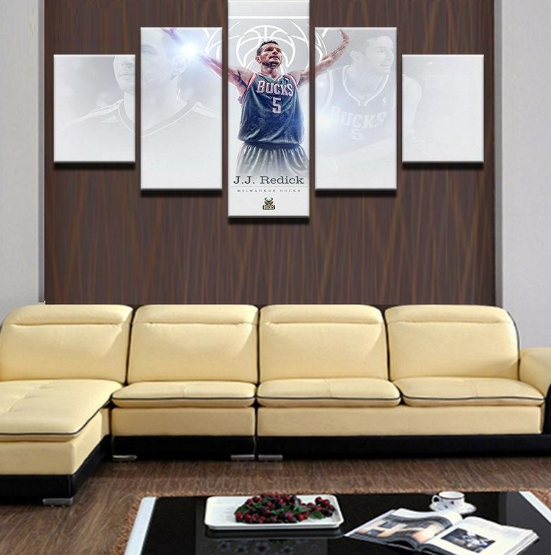 J.J Redick Philadelphia 76Ers - Sport 5 Panel Canvas Art Wall Decor J.J Redick Philadelphia 76Ers - Sport 5 Panel Canvas Art Wall Decor