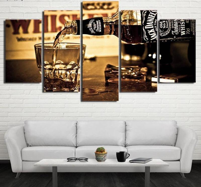 Jack Daniels Whiskey Wine - 5 Panel Canvas Art Wall Decor Jack Daniels Whiskey Wine - 5 Panel Canvas Art Wall Decor