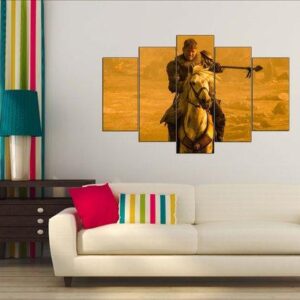 Jaime Lannister Charges At Daenerys And Dragon Game Of Thrones - Movie 5 Panel Canvas Art Wall Decor