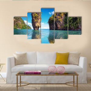 James Bond Island In Thailand - Nature 5 Panel Canvas Art Wall Decor