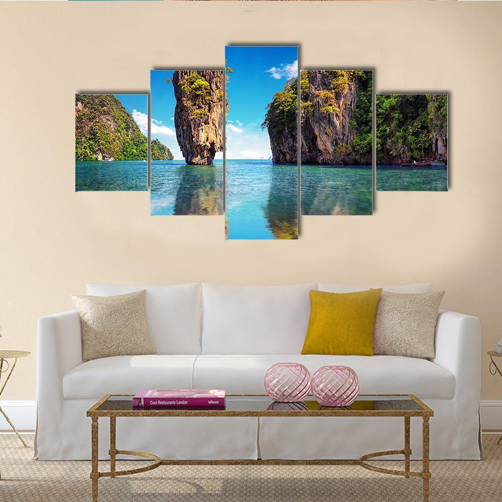 James Bond Island In Thailand - Nature 5 Panel Canvas Art Wall Decor James Bond Island In Thailand - Nature 5 Panel Canvas Art Wall Decor