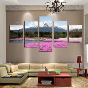 Japan’S Mount Fuji - Nature 5 Panel Canvas Art Wall Decor