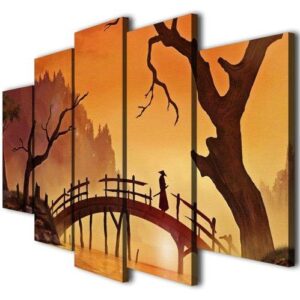Japanese Warriors Samurai - Anime 5 Panel Canvas Art Wall Decor