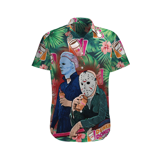 Jason Voorhees And Michael Myers Dunkin Donut Hawaiian Shirt Jason Voorhees And Michael Myers Dunkin Donut Hawaiian Shirt