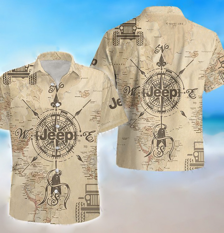 Jeep Map Compass Hawaiian Shirt Jeep Map Compass Hawaiian Shirt