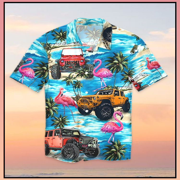 Jeep Ocean Flamingo Watercolor Hawaiian Shirt Jeep Ocean Flamingo Watercolor Hawaiian Shirt