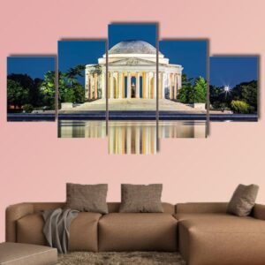 Jefferson Memorial In Washington Dc - Nature 5 Panel Canvas Art Wall Decor