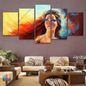 Jennifer Lawrence Artistic Color Portrait - Abstract 5 Panel Canvas Art Wall Decor