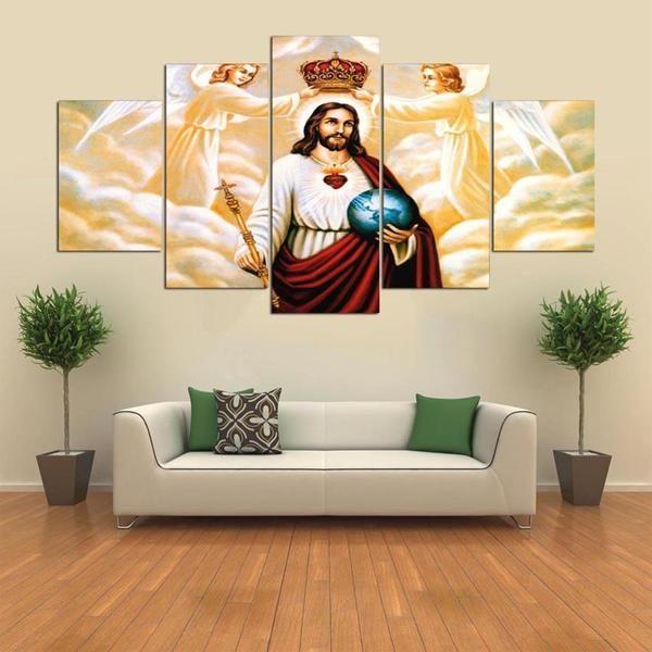 Jesus Christ And Angels - Religion 5 Panel Canvas Art Wall Decor Jesus Christ And Angels - Religion 5 Panel Canvas Art Wall Decor