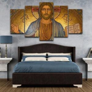 Jesus Christ Gold - Religion 5 Panel Canvas Art Wall Decor