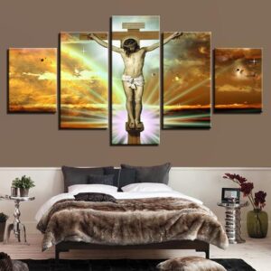 Jesus Christ On The Cross Painting - Religion 5 Panel Canvas Art Wall Decor