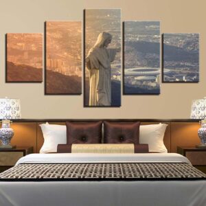 Jesus Christ The Redeemer Statue Brazil - Nature 5 Panel Canvas Art Wall Decor