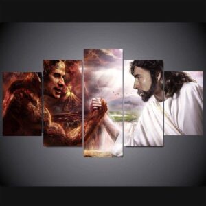 Jesus Christ Vs Devil - Religion 5 Panel Canvas Art Wall Decor