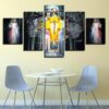 Jesus Christ - Colored Cross - Religion 5 Panel Canvas Art Wall Decor
