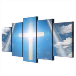 Jesus Christian Cross Sky - Religion 5 Panel Canvas Art Wall Decor