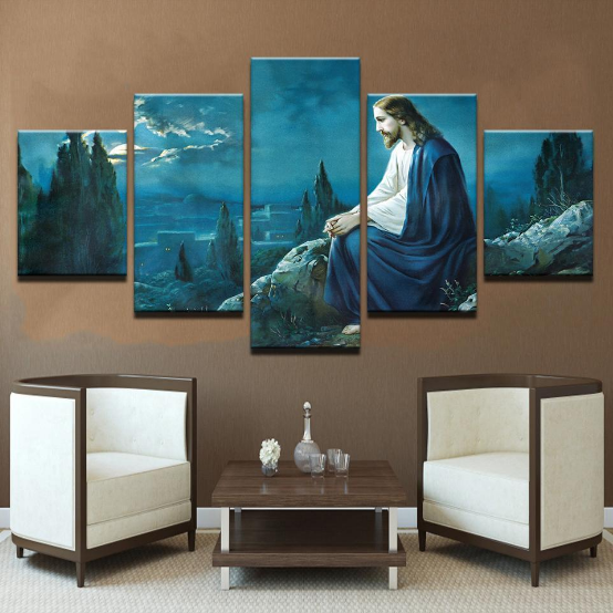 Jesus Looking Over Jerusalem - Religion 5 Panel Canvas Art Wall Decor Jesus Looking Over Jerusalem - Religion 5 Panel Canvas Art Wall Decor