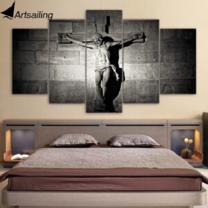 Jesus Statue - Religion 5 Panel Canvas Art Wall Decor