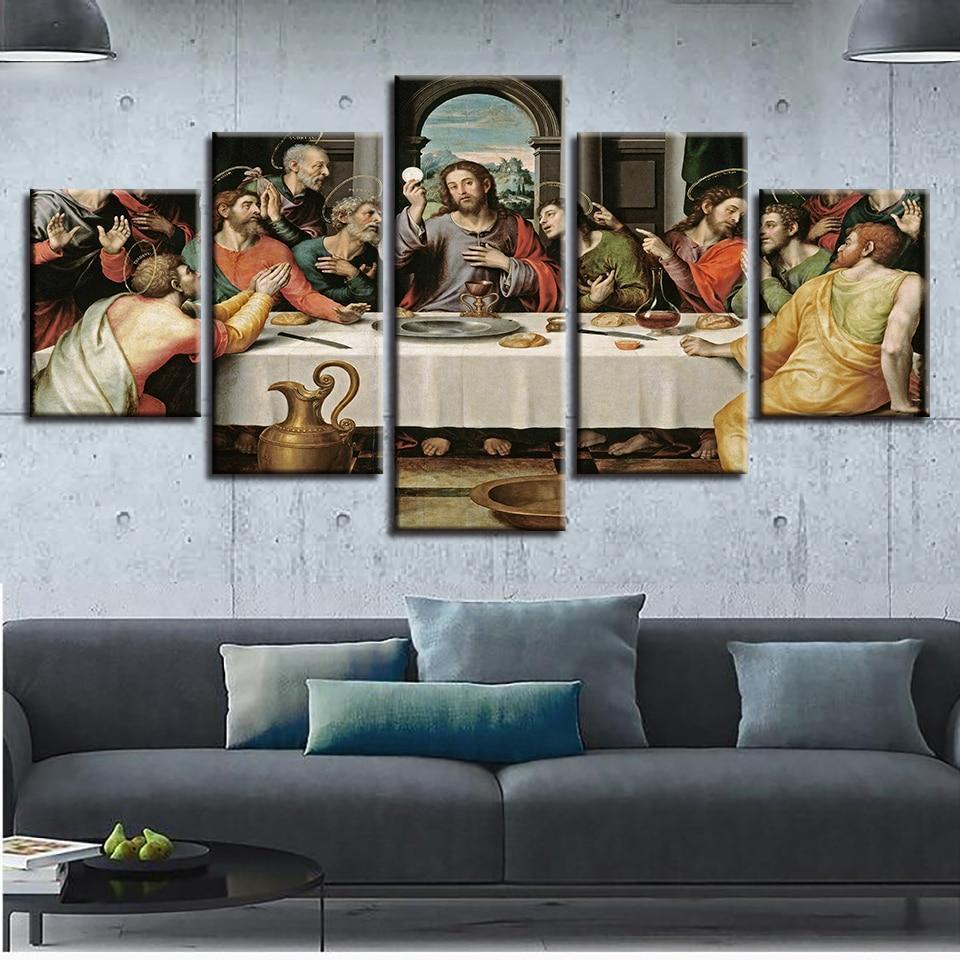 Jesus The Last Supper 7 - 5 Panel Canvas Art Wall Decor Jesus The Last Supper 7 - 5 Panel Canvas Art Wall Decor