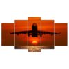 Jet Airplane At Sunset - Aircraft 5 Panel Canvas Art Wall Decor